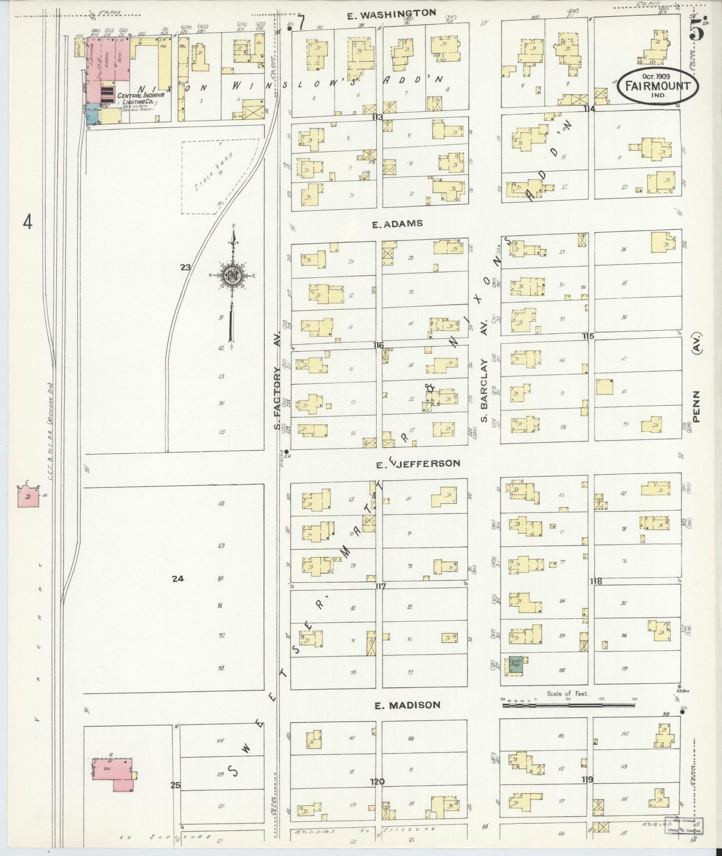 Sanborn Fire Insurance Map from Fairmount, Grant County, Indiana (1909), Sheet #0005 - Complete Map Set gallery image, historic Sanborn map, vintage wall art, Indiana Indiana