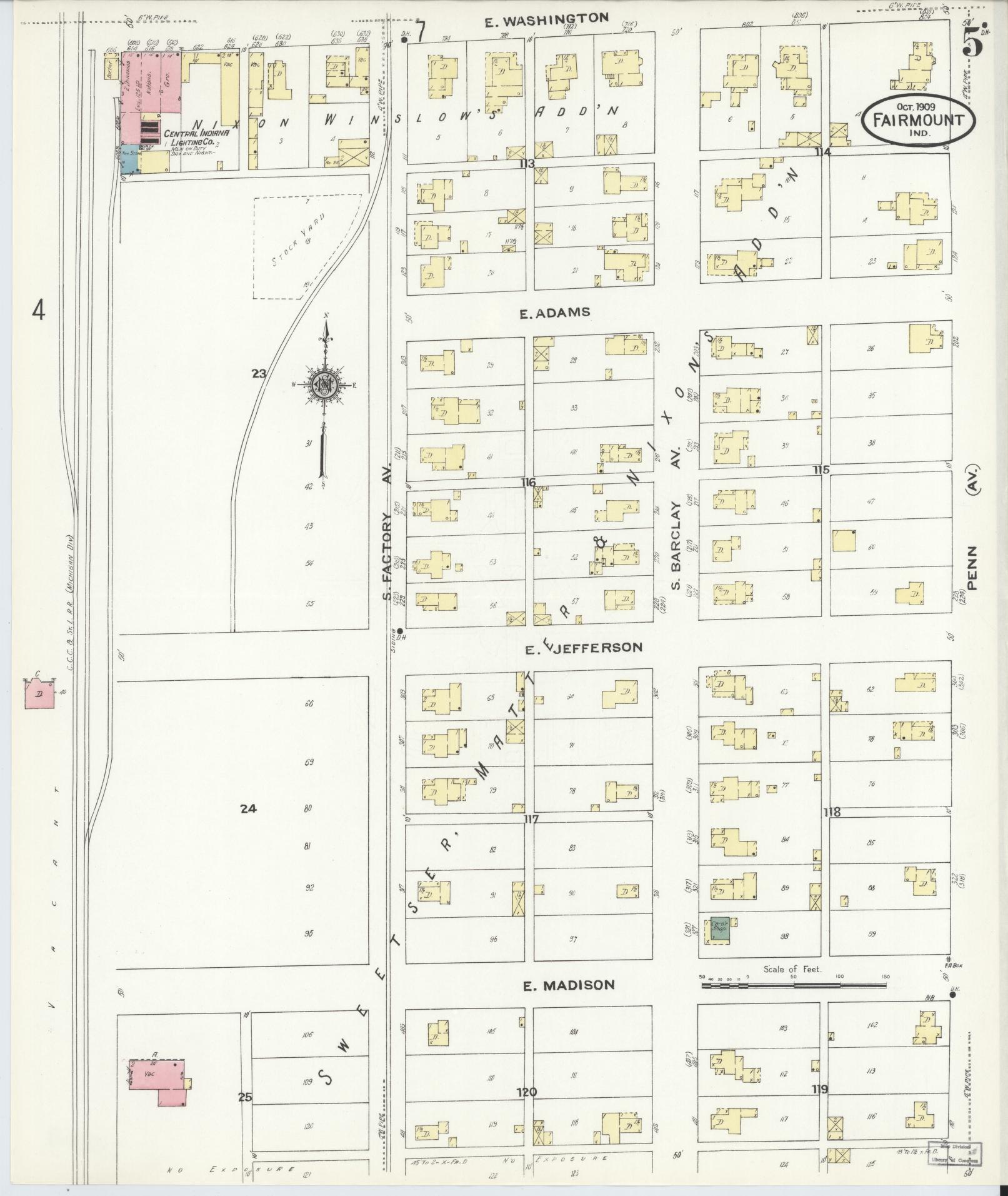 Sanborn Fire Insurance Map from Fairmount, Grant County, Indiana (1909), Sheet #0005 - Complete Map Set gallery image, historic Sanborn map, vintage wall art, Indiana Indiana