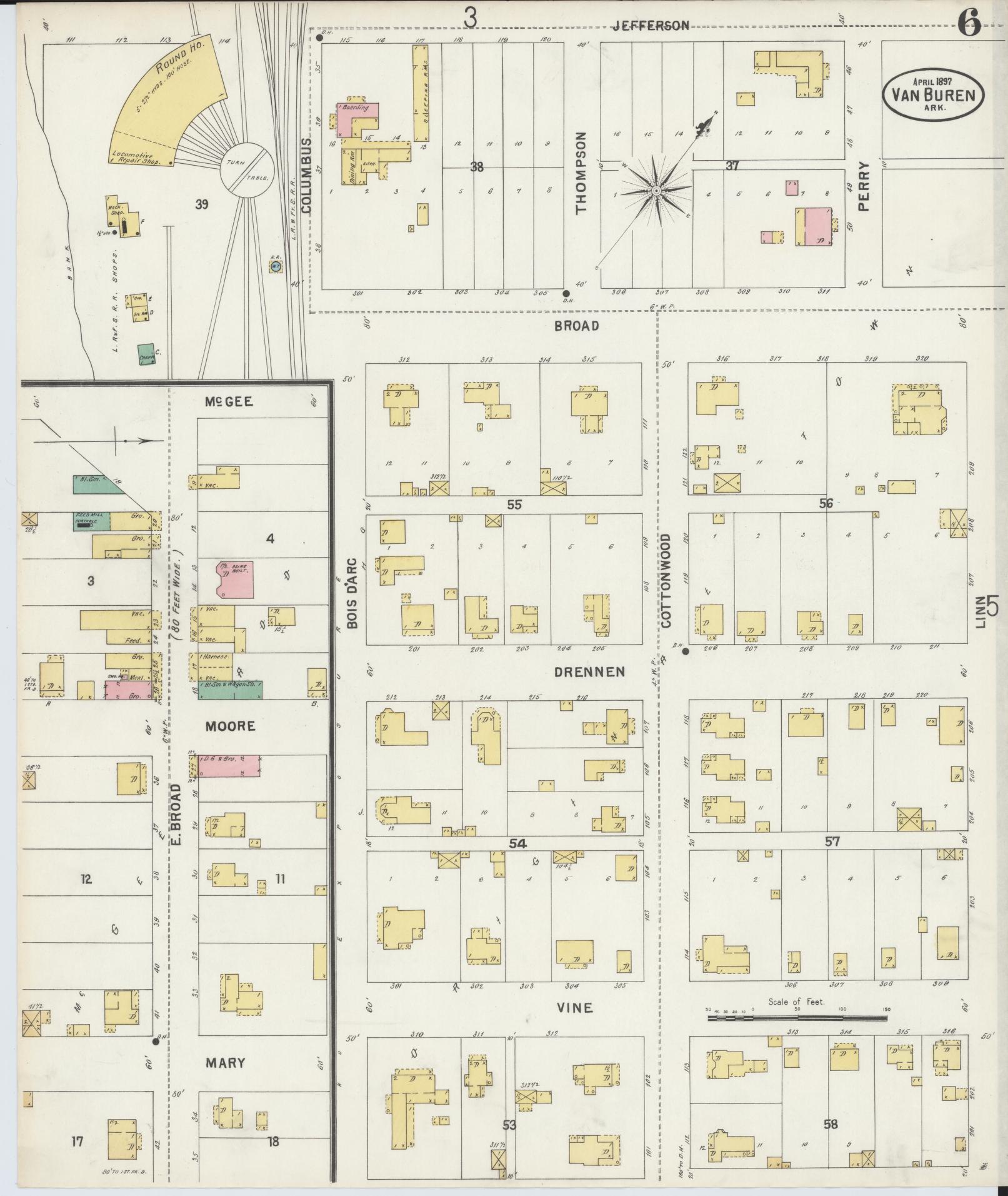 Sanborn Fire Insurance Map from Van Buren, Crawford County, Arkansas (1897), Sheet #0006 - Complete Map Set gallery image, historic Sanborn map, vintage wall art, Arkansas Arkansas