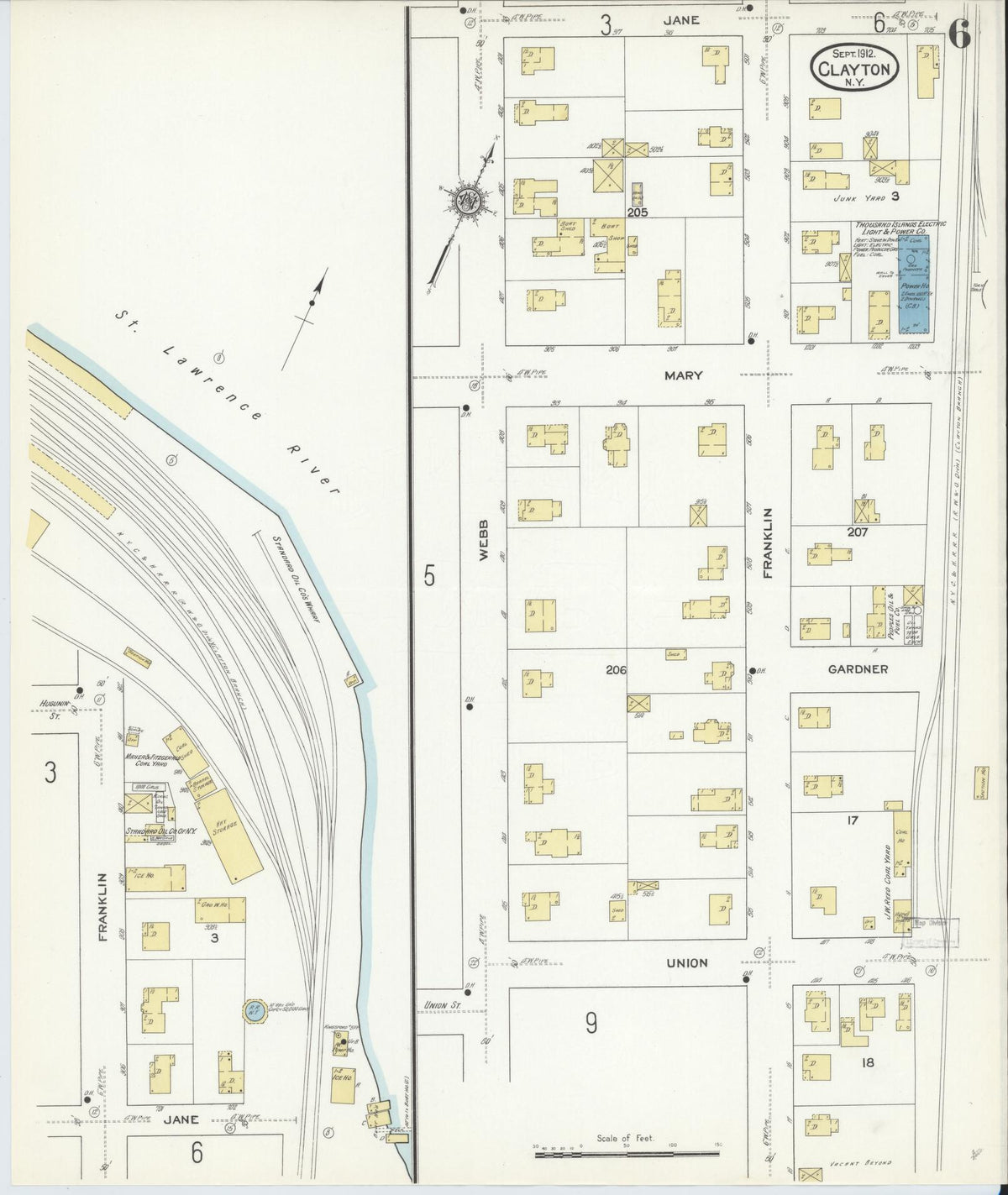 Sanborn Fire Insurance Map from Clayton, Jefferson County, New York (1912), Sheet #0006 - Complete Map Set gallery image, historic Sanborn map, vintage wall art, New York New York