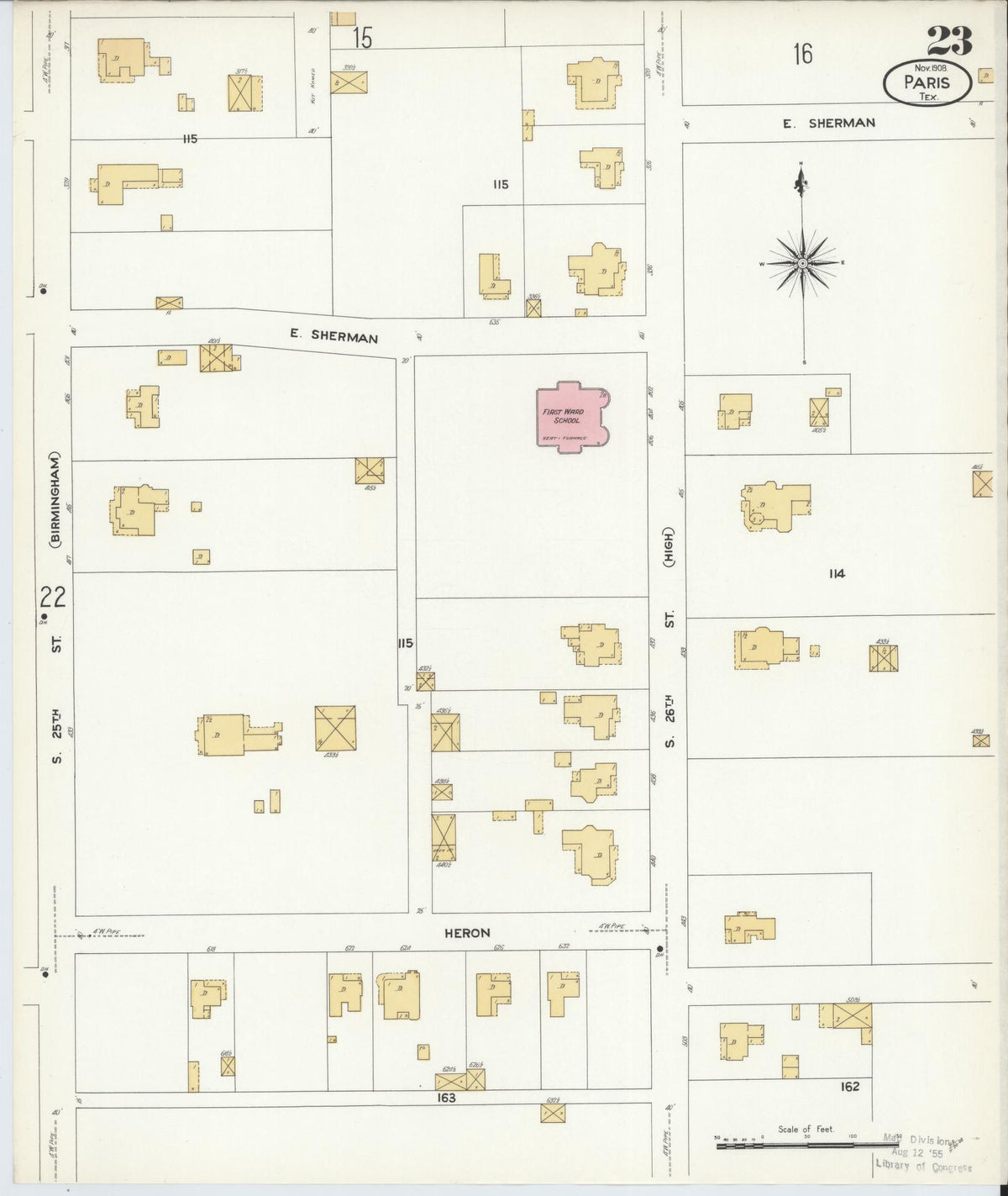 Sanborn Fire Insurance Map from Paris, Lamar County, Texas (1908), Sheet #0023 - Historic Sanborn Fire Insurance Map Print, vintage old map wall art, antique decor, genealogy gift, Texas Texas map