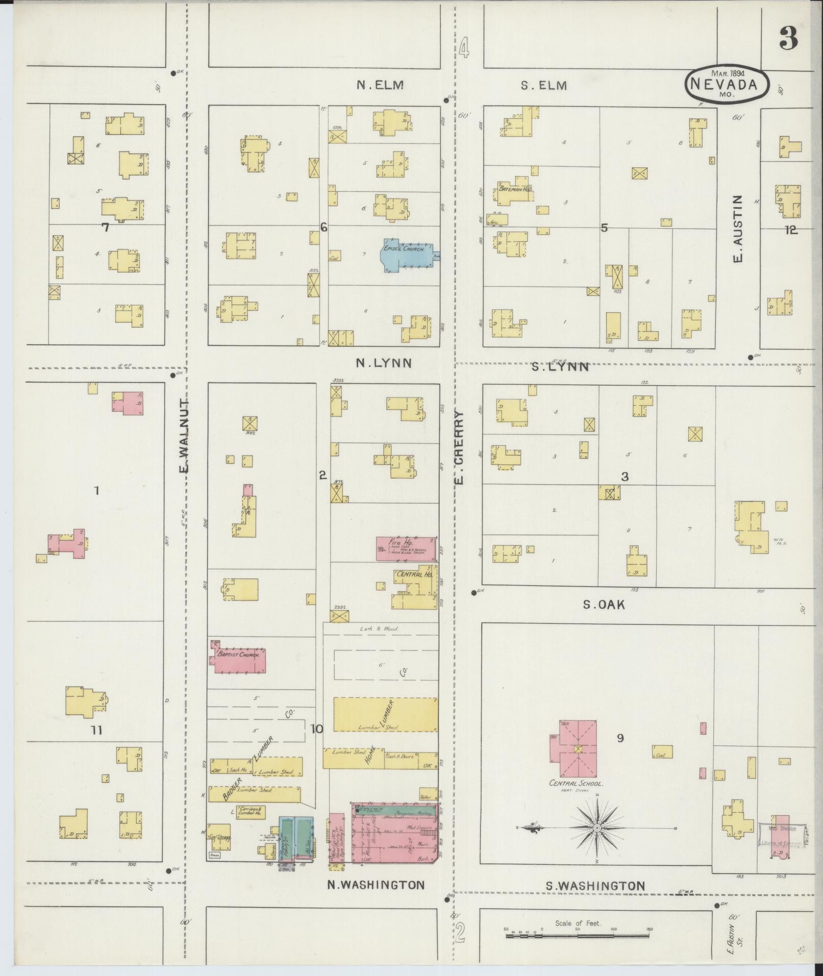 Sanborn Fire Insurance Map from Nevada, Vernon County, Missouri (1894), Sheet #0003 - Complete Map Set gallery image, historic Sanborn map, vintage wall art, Missouri Missouri