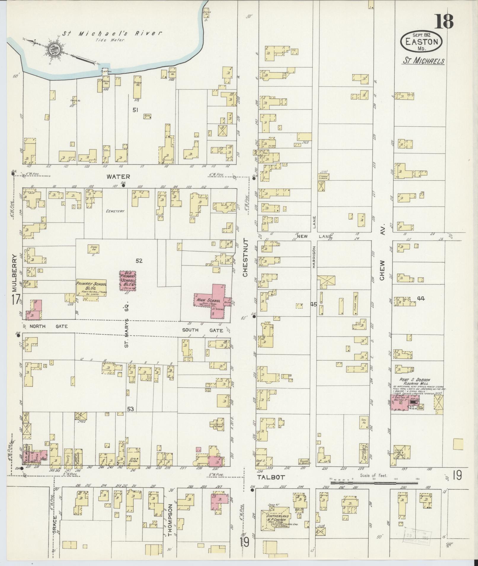 Talbot, Maryland - 1912 - Sanborn Fire Insurance Map, Sheet #0018 - Historic Sanborn Fire Insurance Map Print, Talbot Maryland 1912 0018 vintage old map wall art