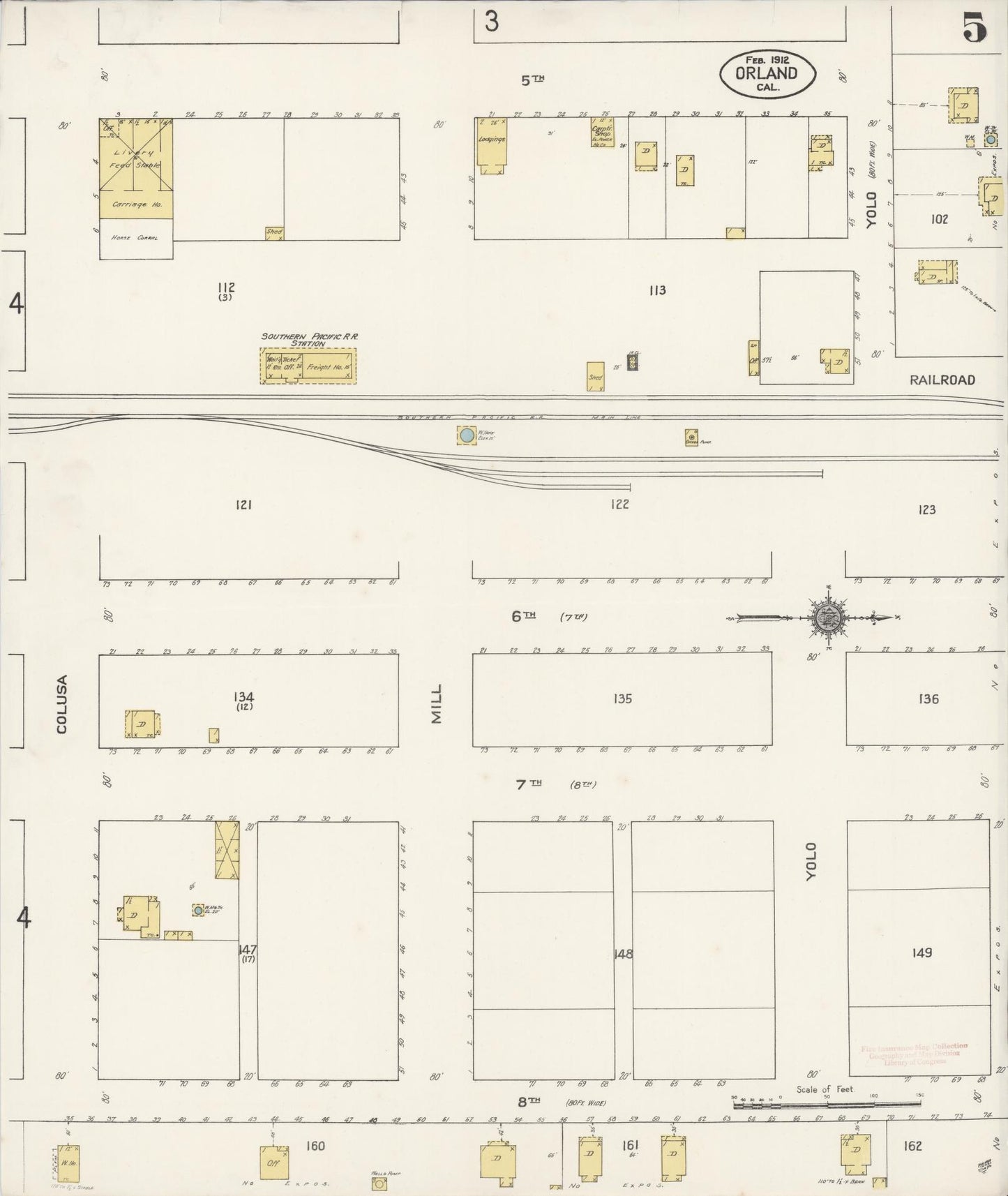 Sanborn Fire Insurance Map from Orland, Glenn County, California (1912), Sheet #0005 - Complete Map Set gallery image, historic Sanborn map, vintage wall art, California California