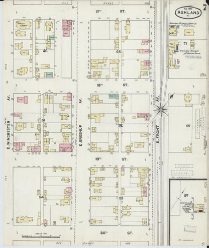 Sanborn Fire Insurance Map from Ashland, Boyd County, Kentucky (1890), Sheet #0007 - Complete Map Set gallery image, historic Sanborn map, vintage wall art, Kentucky Kentucky