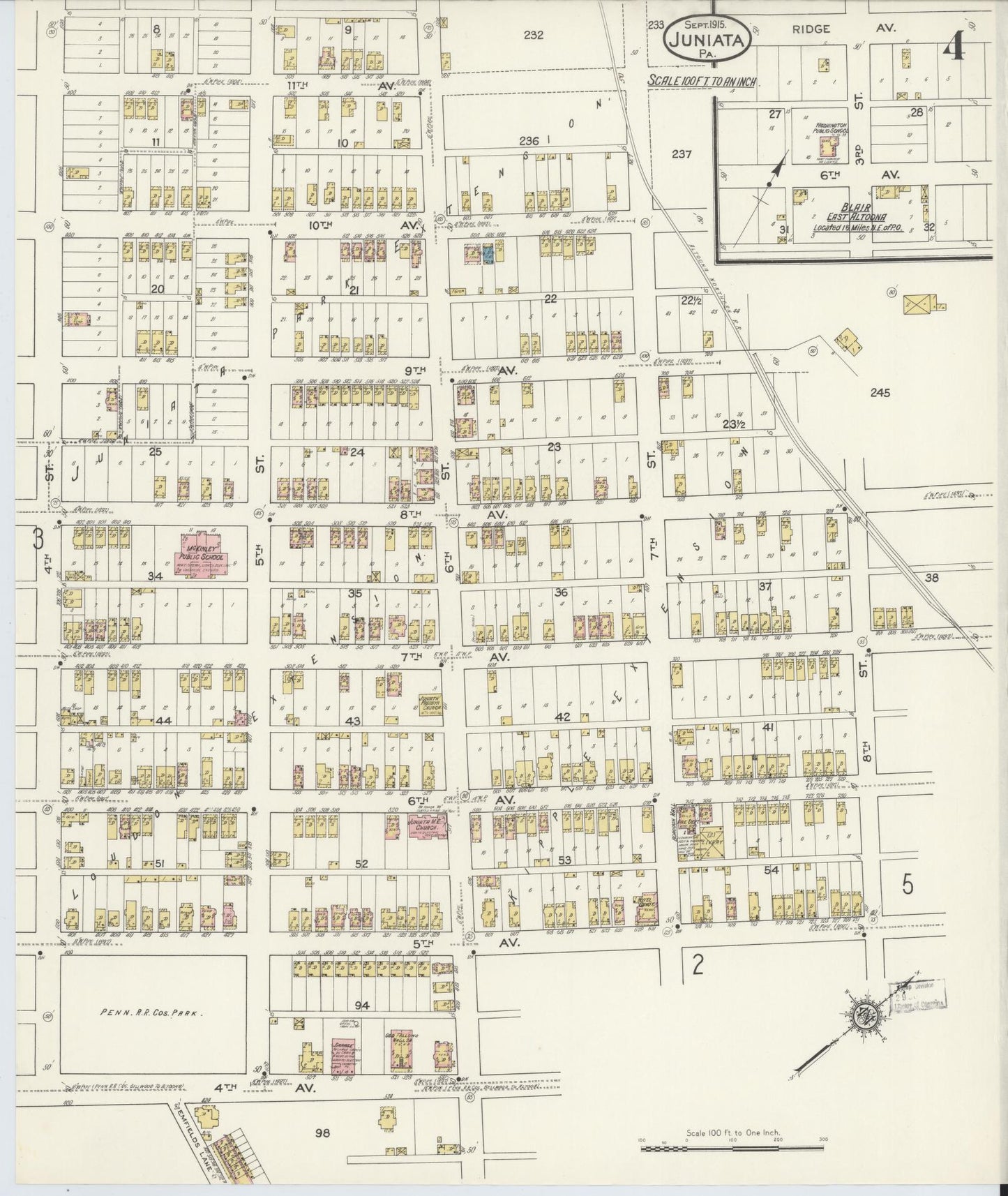 Sanborn Fire Insurance Map from Juniata, Blair County, Pennsylvania (1915), Sheet #0004 - Complete Map Set gallery image, historic Sanborn map, vintage wall art, Pennsylvania Pennsylvania