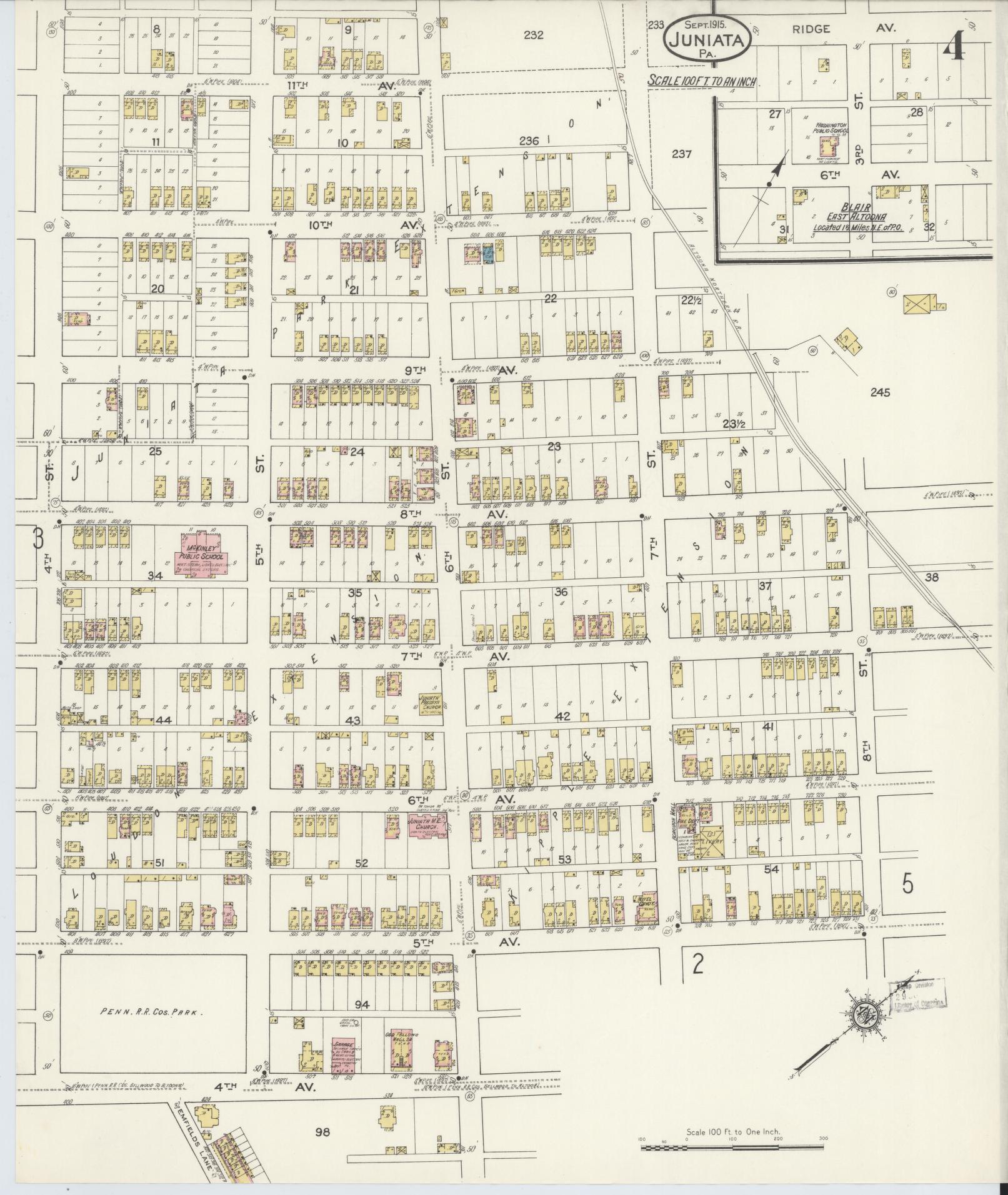 Sanborn Fire Insurance Map from Juniata, Blair County, Pennsylvania (1915), Sheet #0004 - Complete Map Set gallery image, historic Sanborn map, vintage wall art, Pennsylvania Pennsylvania