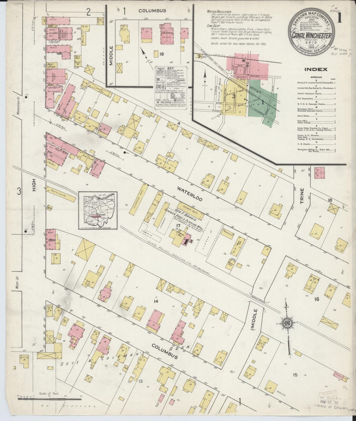 Sanborn Fire Insurance Map from Canal Winchester, Franklin County, Ohio (1915), Sheet #0001 - Historic Sanborn Fire Insurance Map Print, vintage old map wall art, antique decor, genealogy gift, Ohio Ohio map