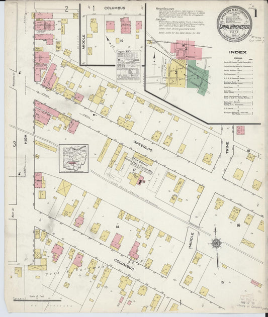 Sanborn Fire Insurance Map from Canal Winchester, Franklin County, Ohio (1915), Sheet #0001 - Historic Sanborn Fire Insurance Map Print, vintage old map wall art, antique decor, genealogy gift, Ohio Ohio map