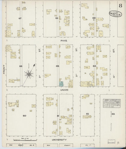 Sanborn Fire Insurance Map from Seattle, King County, Washington (1884), Sheet #0008 - Complete Map Set gallery image, historic Sanborn map, vintage wall art, Washington Washington