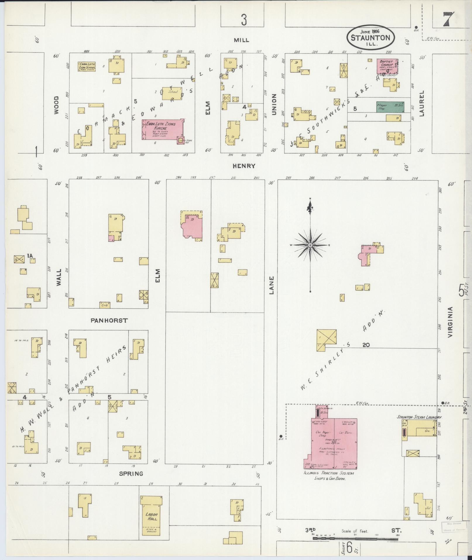 Sanborn Fire Insurance Map from Staunton, Macoupin County, Illinois (1906), Sheet #0007 - Historic Sanborn Fire Insurance Map Print, vintage old map wall art, antique decor, genealogy gift, Illinois Illinois map
