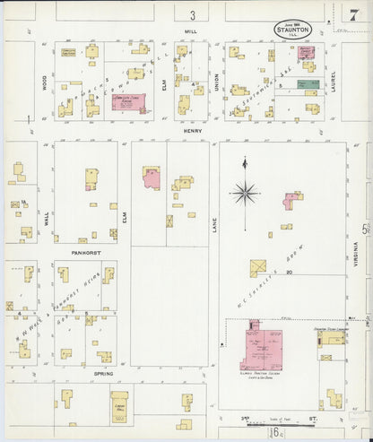 Sanborn Fire Insurance Map from Staunton, Macoupin County, Illinois (1906), Sheet #0007 - Historic Sanborn Fire Insurance Map Print, vintage old map wall art, antique decor, genealogy gift, Illinois Illinois map