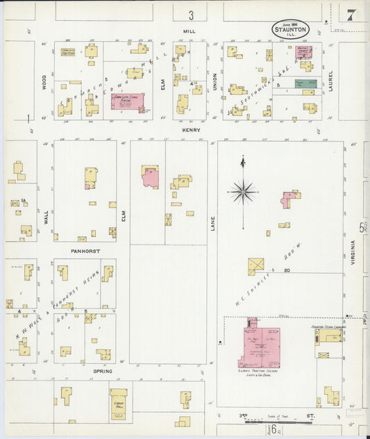 Sanborn Fire Insurance Map from Staunton, Macoupin County, Illinois (1906), Sheet #0007 - Historic Sanborn Fire Insurance Map Print, vintage old map wall art, antique decor, genealogy gift, Illinois Illinois map