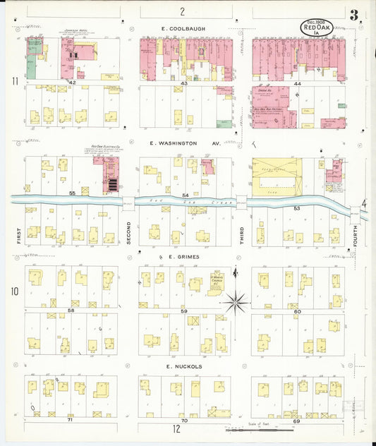 Sanborn Fire Insurance Map from Red Oak, Montgomery County, Iowa (1908), Sheet #0003 - Historic Sanborn Fire Insurance Map Print, vintage old map wall art