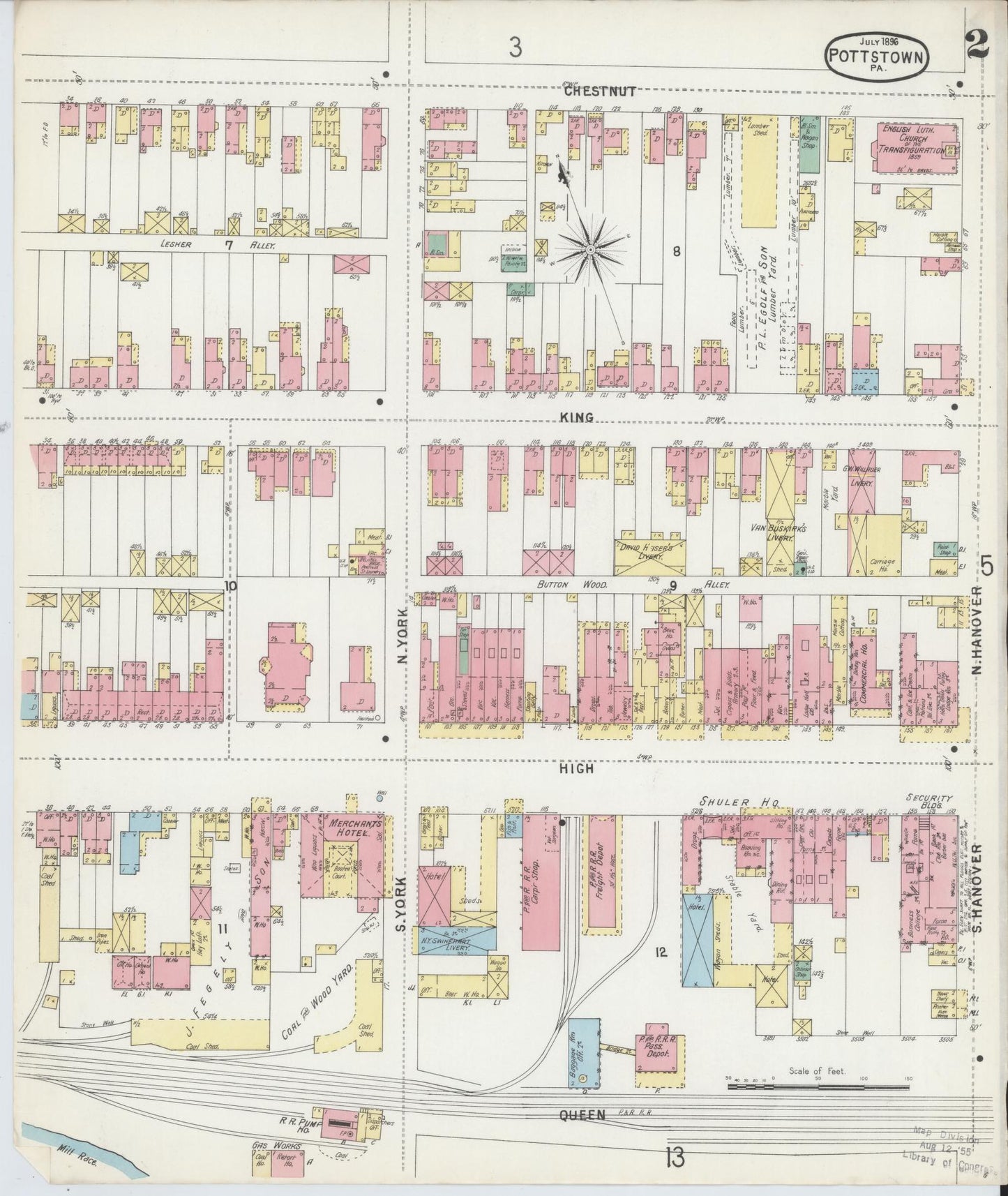 Sanborn Fire Insurance Map from Pottstown, Montgomery County, Pennsylvania (1896), Sheet #0002 - Complete Map Set gallery image, historic Sanborn map, vintage wall art, Pennsylvania Pennsylvania