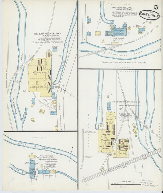 Sanborn Fire Insurance Map from Coatesville, Chester County, Pennsylvania (1891), Sheet #0005 - Historic Sanborn Fire Insurance Map Print, vintage old map wall art, antique decor, genealogy gift, Pennsylvania Pennsylvania map