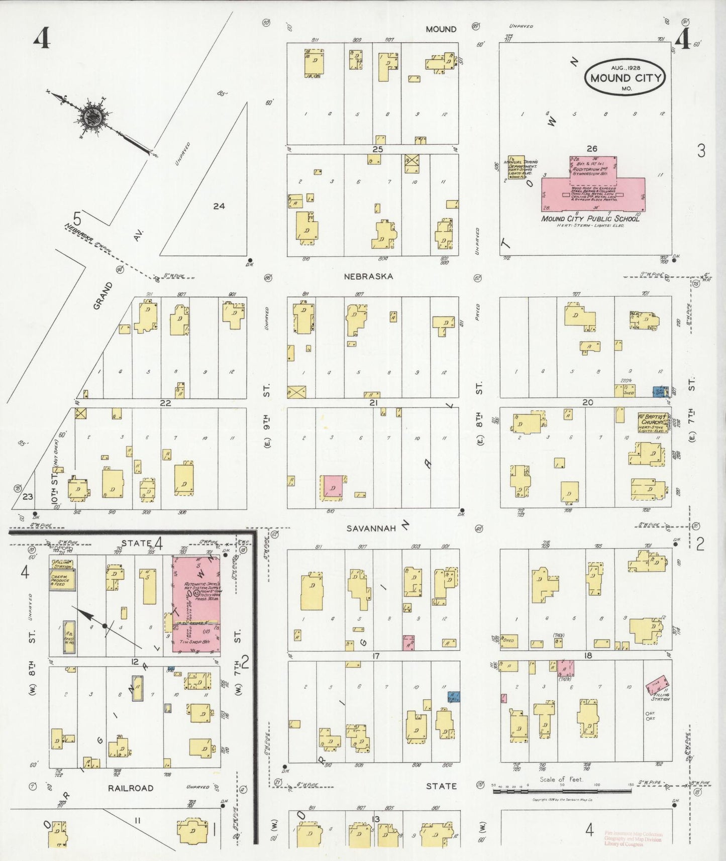 Sanborn Fire Insurance Map from Mound City, Holt County, Missouri (1928), Sheet #0004 - Complete Map Set gallery image, historic Sanborn map, vintage wall art, Missouri Missouri