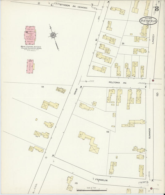 Sanborn Fire Insurance Map from Pittsfield, Somerset County, Maine (1914), Sheet #0008 - Historic Sanborn Fire Insurance Map Print, vintage old map wall art, antique decor, genealogy gift, Maine Maine map