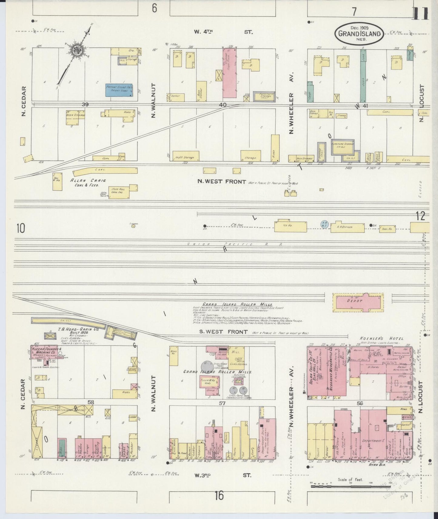 Sanborn Fire Insurance Map from Grand Island, Hall County, Nebraska (1909), Sheet #0011 - Complete Map Set gallery image, historic Sanborn map, vintage wall art, Nebraska Nebraska