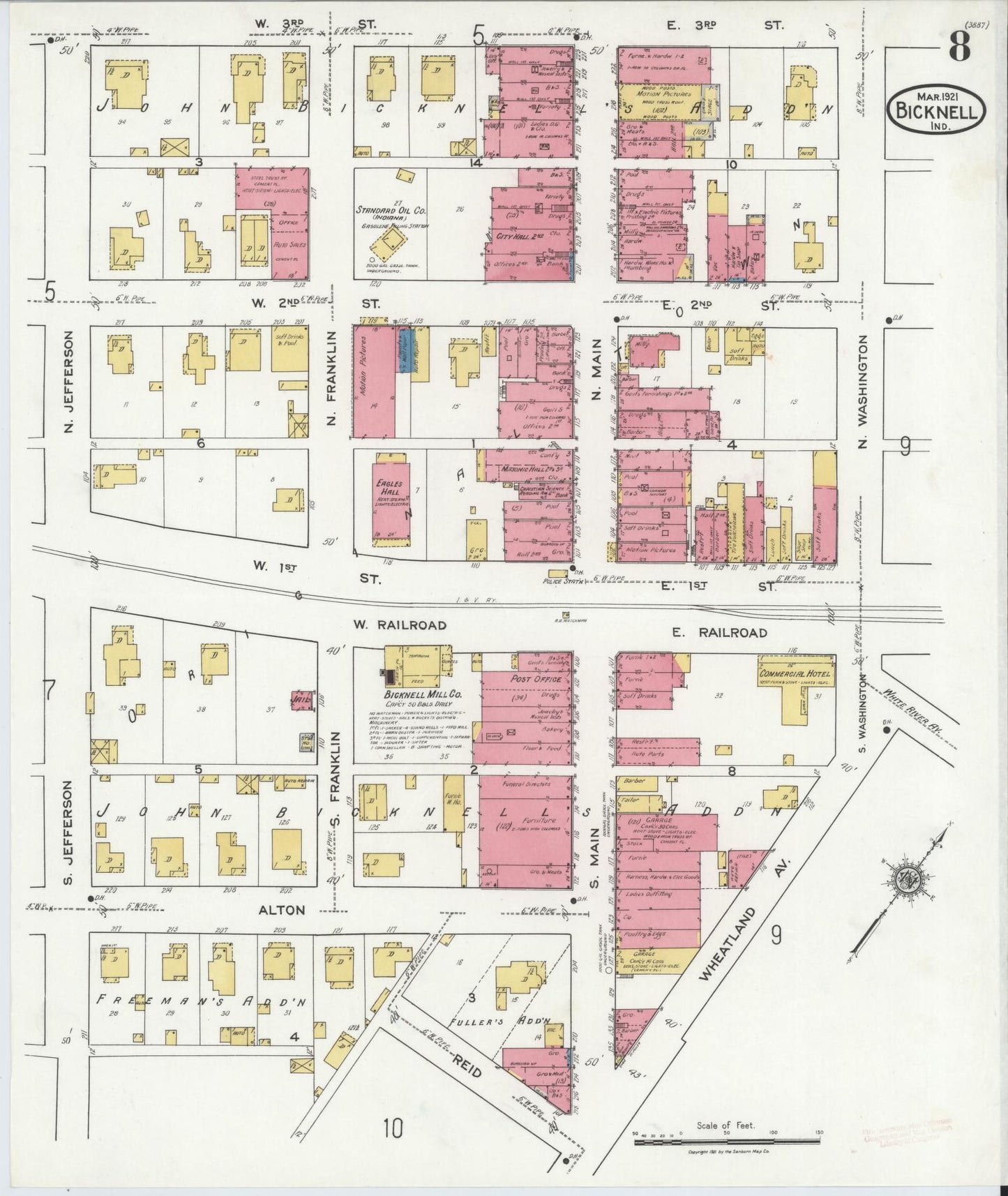 Sanborn Fire Insurance Map from Bicknell, Knox County, Indiana (1921), Sheet #0008 - Complete Map Set gallery image, historic Sanborn map, vintage wall art, Indiana Indiana