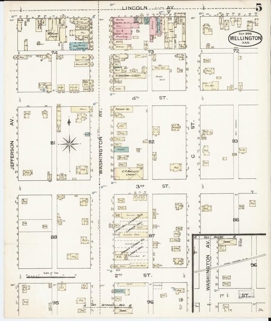 Sanborn Fire Insurance Map from Wellington, Sumner County, Kansas (1886), Sheet #0005 - Historic Sanborn Fire Insurance Map Print, vintage old map wall art, antique decor, genealogy gift, Kansas Kansas map