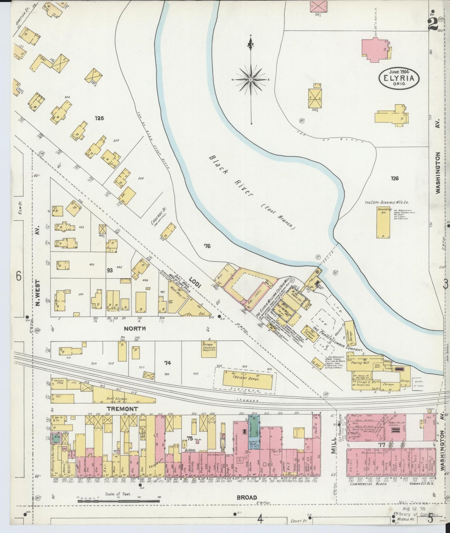 Sanborn Fire Insurance Map from Elyria, Lorain County, Ohio (1904), Sheet #0002 - Historic Sanborn Fire Insurance Map Print, vintage old map wall art, antique decor, genealogy gift, Ohio Ohio map