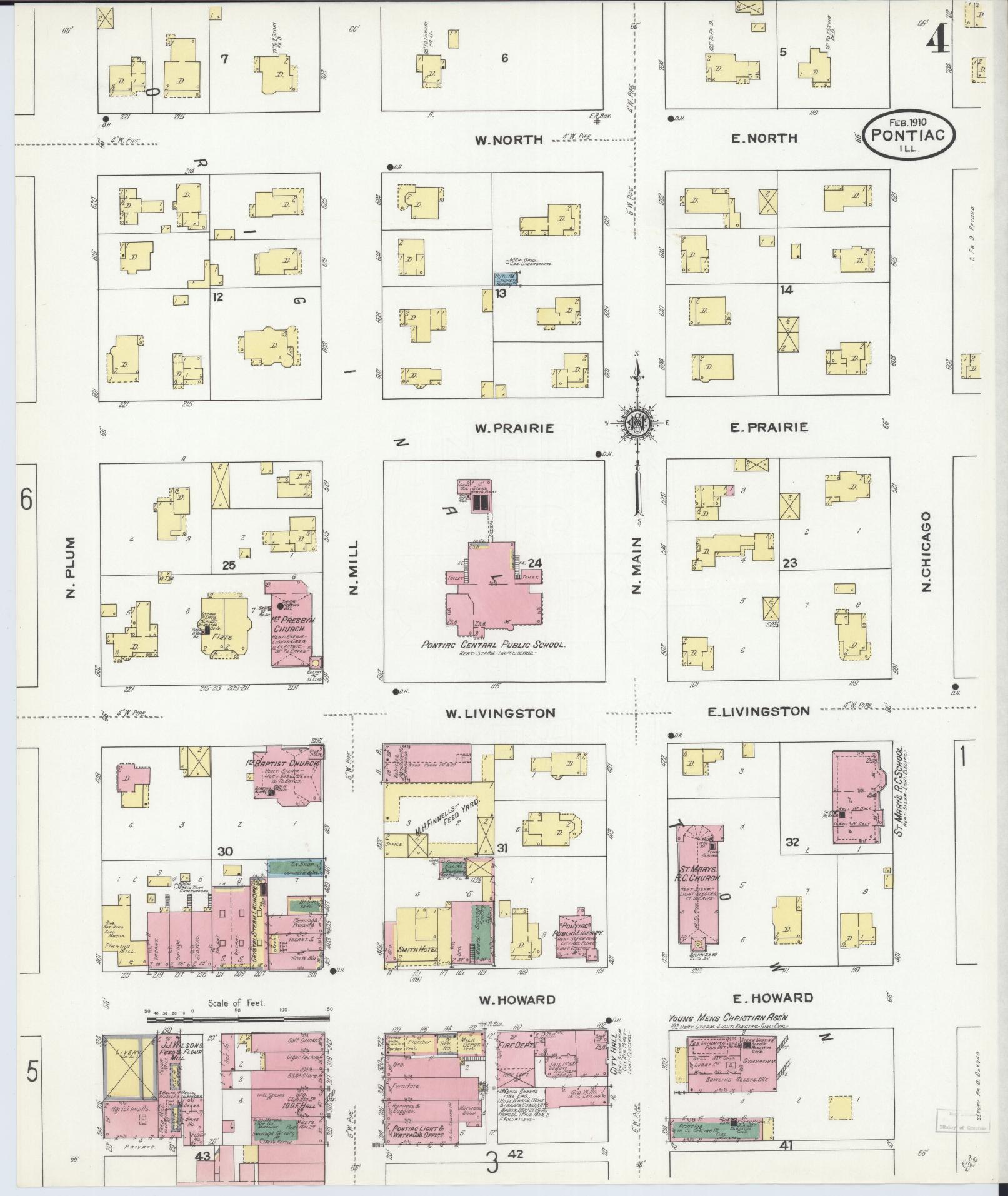 Sanborn Fire Insurance Map from Pontiac, Livingston County, Illinois (1910), Sheet #0004 - Complete Map Set gallery image, historic Sanborn map, vintage wall art, Illinois Illinois