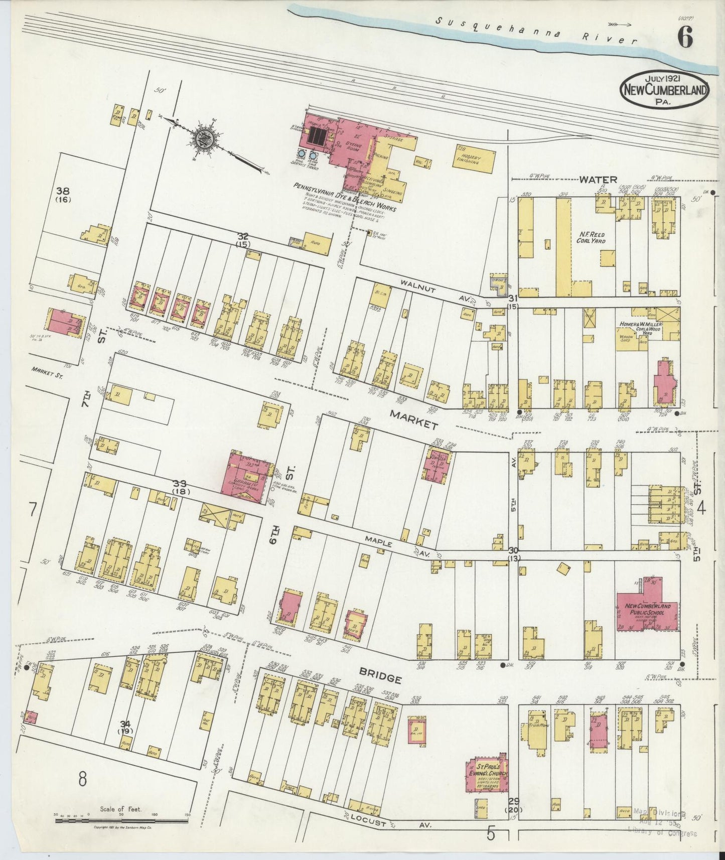 Sanborn Fire Insurance Map from New Cumberland, Cumberland County, Pennsylvania (1921), Sheet #0006 - Complete Map Set gallery image, historic Sanborn map, vintage wall art, Pennsylvania Pennsylvania