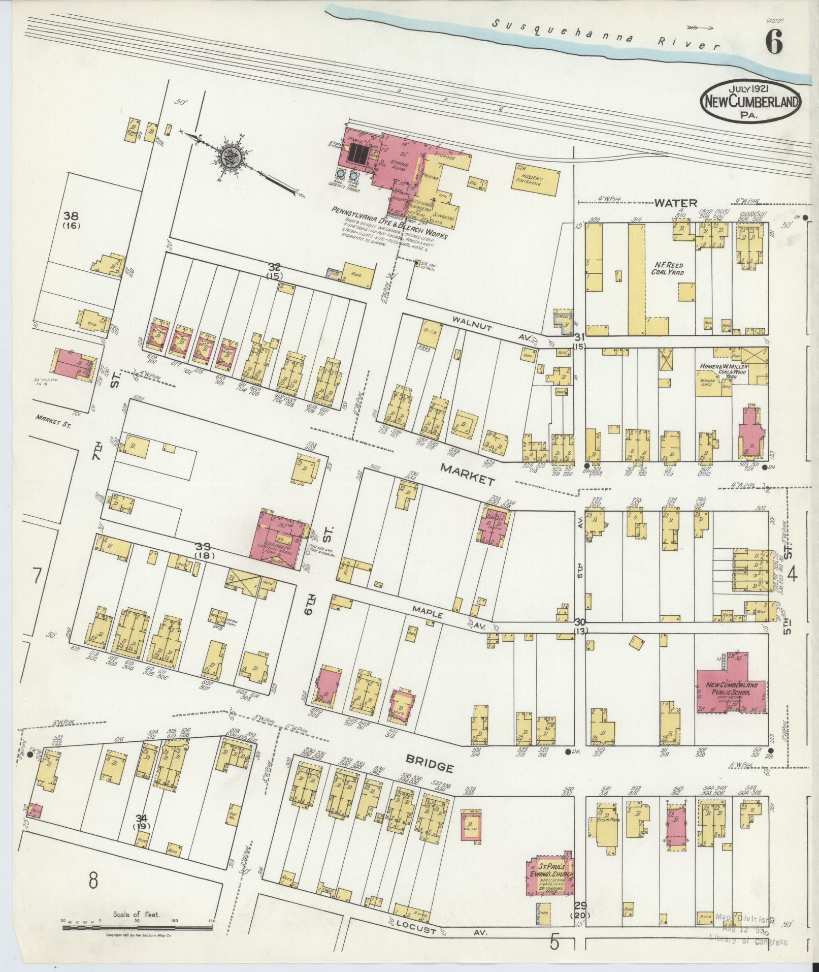 Sanborn Fire Insurance Map from New Cumberland, Cumberland County, Pennsylvania (1921), Sheet #0006 - Complete Map Set gallery image, historic Sanborn map, vintage wall art, Pennsylvania Pennsylvania
