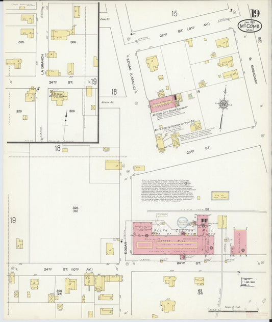 Sanborn Fire Insurance Map from McComb, Pike County, Mississippi (1913), Sheet #0019 - Historic Sanborn Fire Insurance Map Print, vintage old map wall art, antique decor, genealogy gift, Mississippi Mississippi map