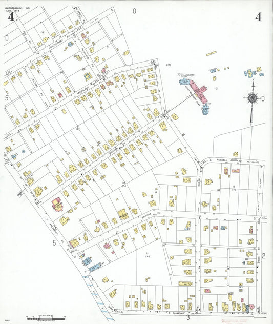 Sanborn Fire Insurance Map from Gaithersburg, Montgomery County, Maryland (1949), Sheet #0004 - Historic Sanborn Fire Insurance Map Print, vintage old map wall art