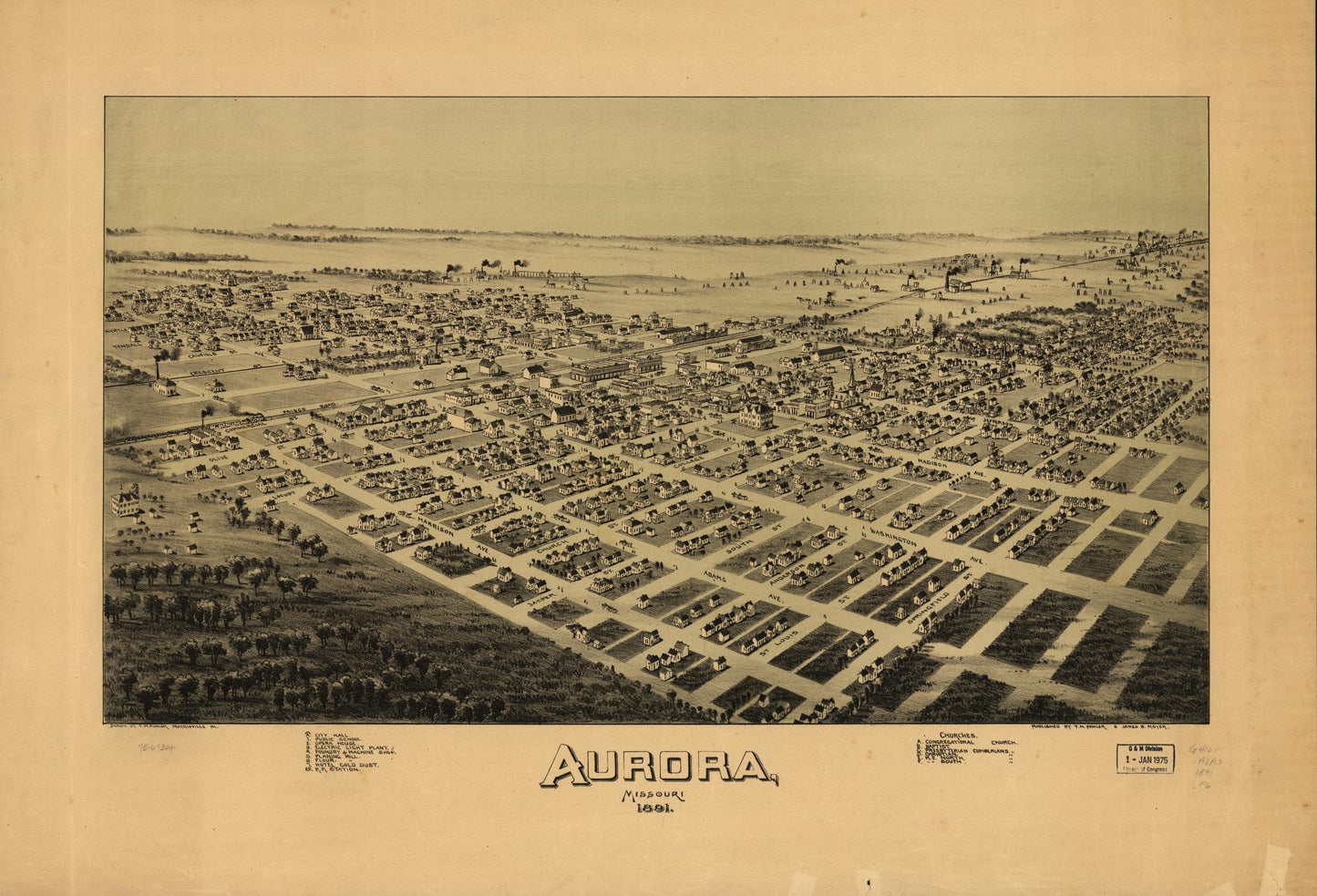 Aurora, Missouri 1891. (1891) – Historic Bird’s-Eye View Panorama Print