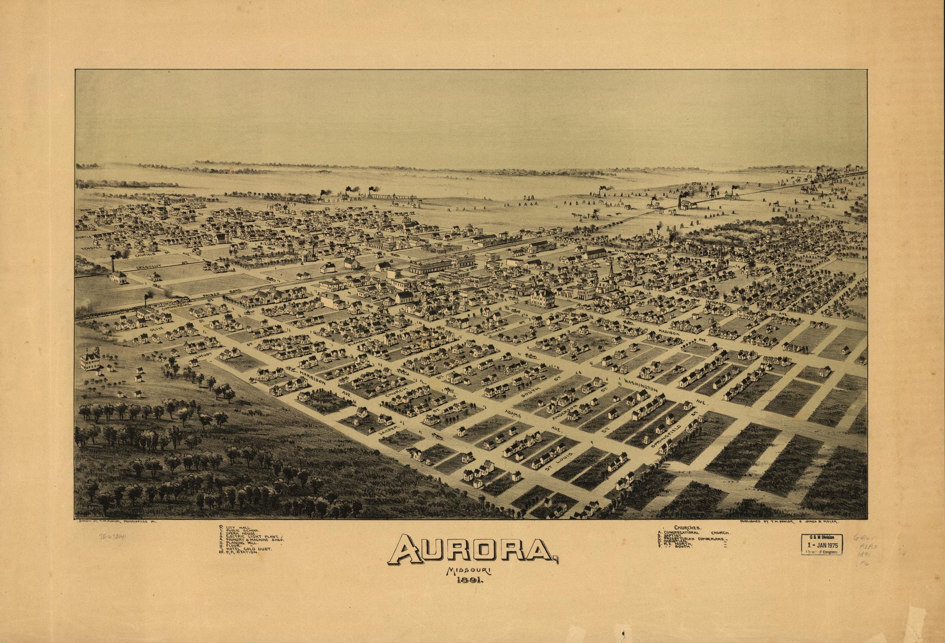 Aurora, Missouri 1891. (1891) – Historic Bird’s-Eye View Panorama Print