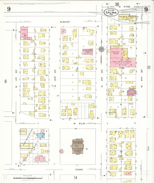 Sanborn Fire Insurance Map from Salina, Saline County, Kansas (1926), Sheet #0009 - Historic Sanborn Fire Insurance Map Print, vintage old map wall art, antique decor, genealogy gift, Kansas Kansas map