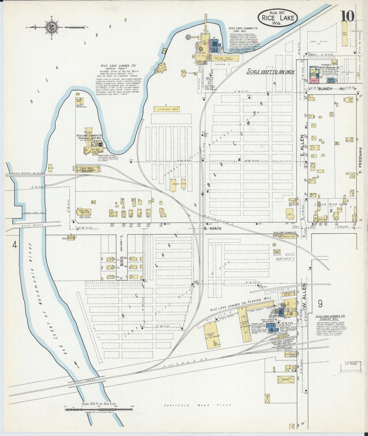 Sanborn Fire Insurance Map from Rice Lake, Barron County, Wisconsin (1917), Sheet #0010 - Historic Sanborn Fire Insurance Map Print, vintage old map wall art, antique decor, genealogy gift, Wisconsin Wisconsin map