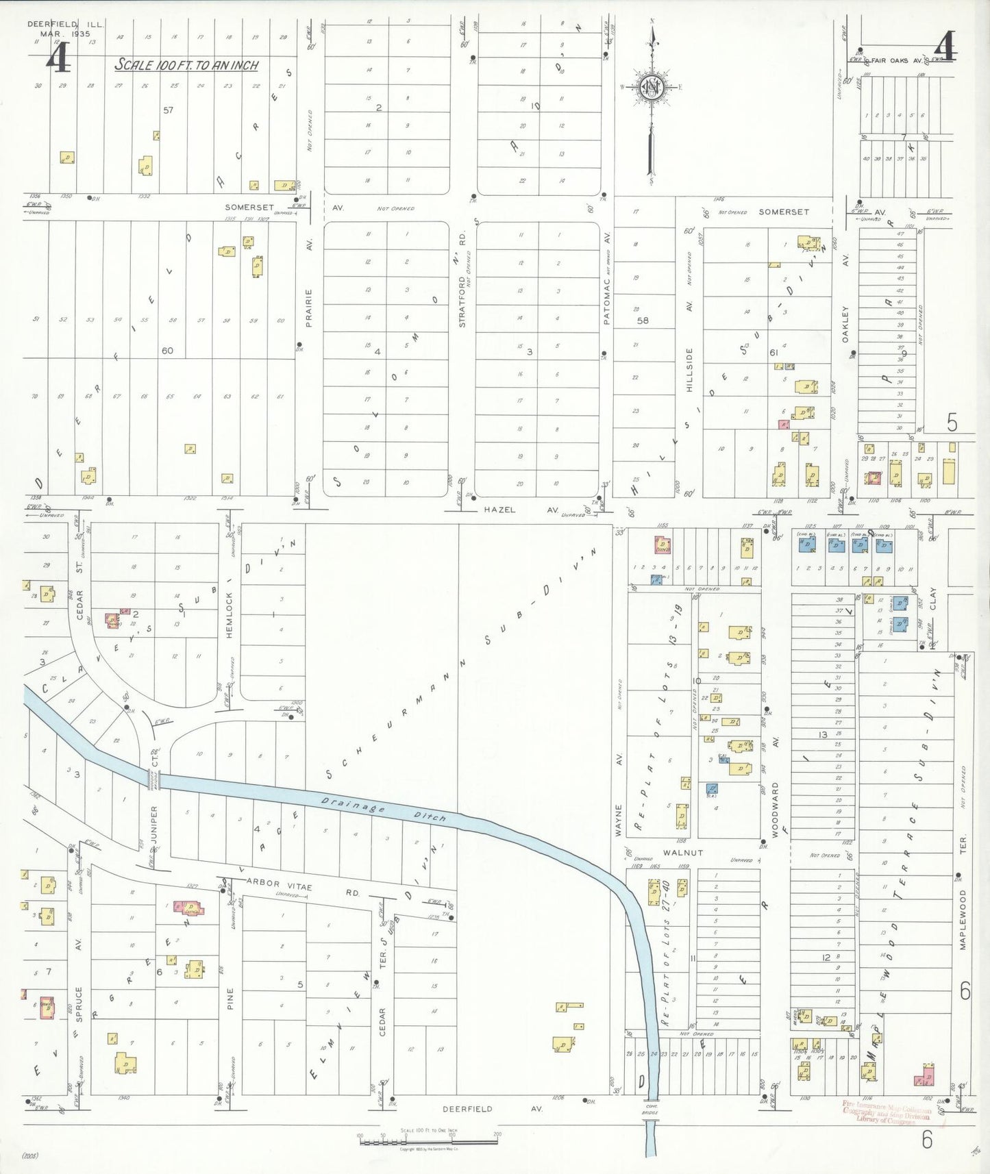 Sanborn Fire Insurance Map from Deerfield, Lake County, Illinois (1935), Sheet #0004 - Complete Map Set gallery image, historic Sanborn map, vintage wall art, Illinois Illinois