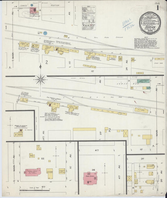 Sanborn Fire Insurance Map from Adrian, Nobles County, Minnesota (1899), Sheet #0001 - Complete Map Set gallery image, historic Sanborn map, vintage wall art, Minnesota Minnesota