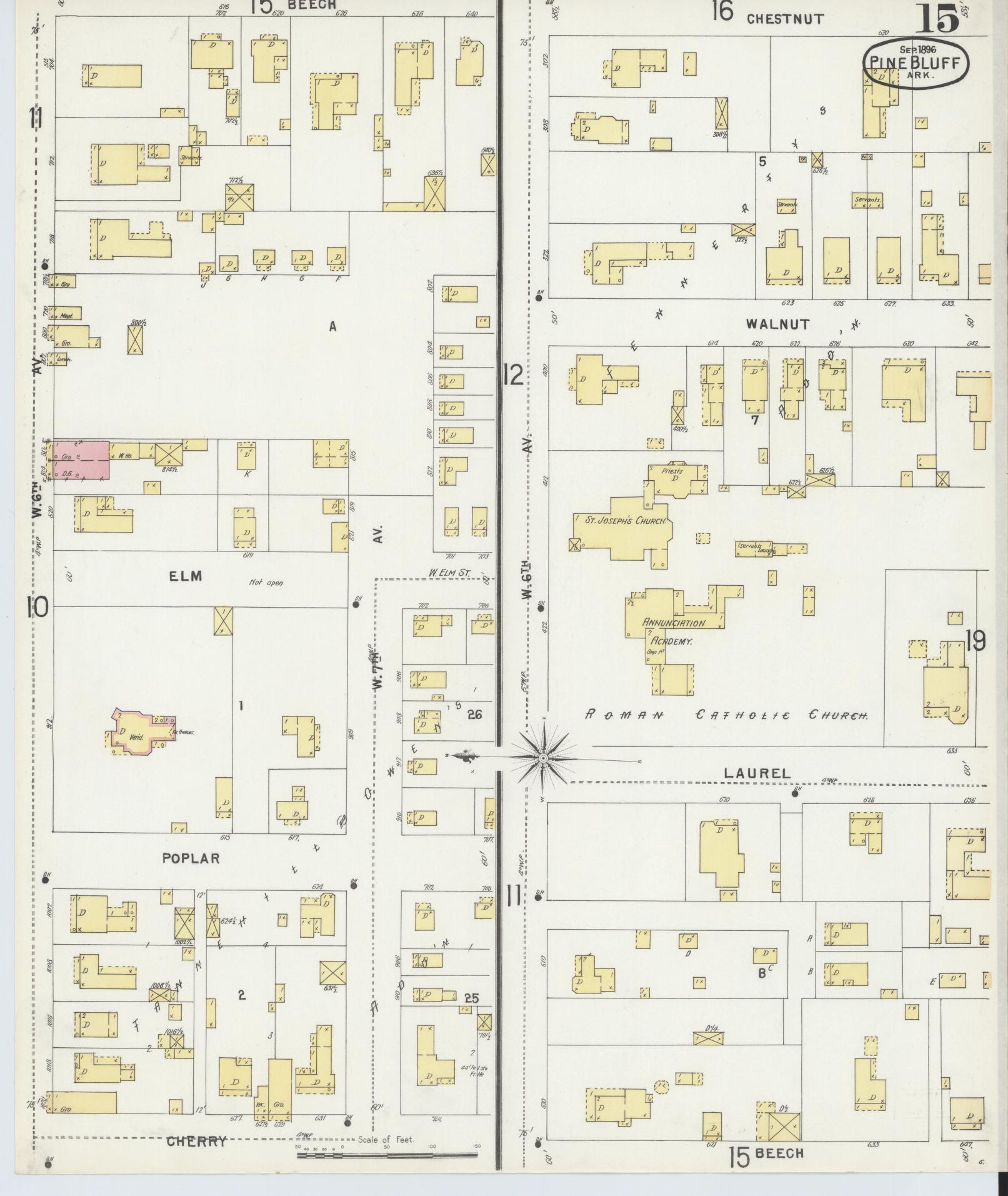 Sanborn Fire Insurance Map from Pine Bluff, Jefferson County, Arkansas (1896), Sheet #0015 - Complete Map Set gallery image, historic Sanborn map, vintage wall art, Arkansas Arkansas