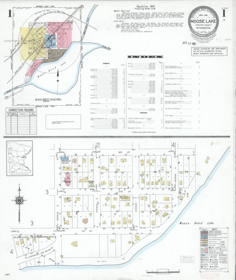 Sanborn Fire Insurance Map from Moose Lake, Carlton County, Minnesota. (1951) – Map View