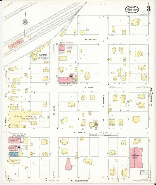 Sanborn Fire Insurance Map from Newton, Jasper County, Iowa (1911), Sheet #0003 - Historic Sanborn Fire Insurance Map Print, vintage old map wall art