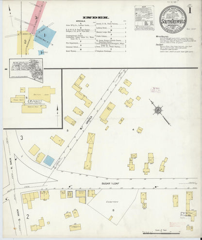 Sanborn Fire Insurance Map from South Deerfield, Franklin County, Massachusetts (1912), Sheet #0001 - Historic Sanborn Fire Insurance Map Print, vintage old map wall art, antique decor, genealogy gift, Massachusetts Massachusetts map