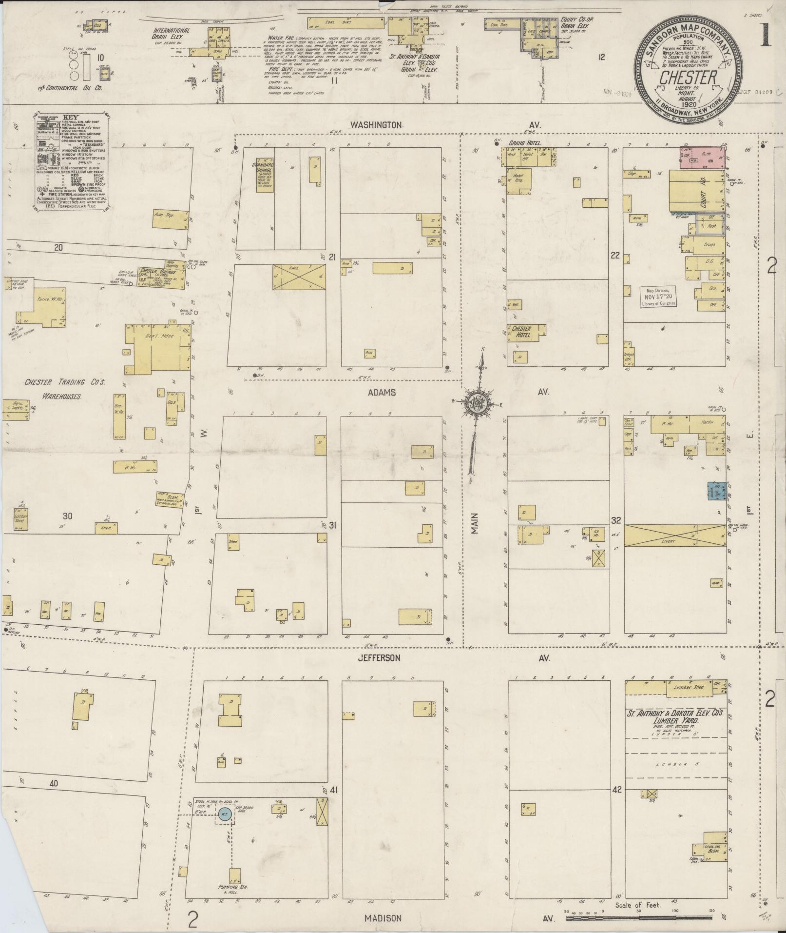 Sanborn Fire Insurance Map from Chester, Liberty County, Montana (1920), Sheet #0001 - Historic Sanborn Fire Insurance Map Print, vintage old map wall art, antique decor, genealogy gift, Montana Montana map