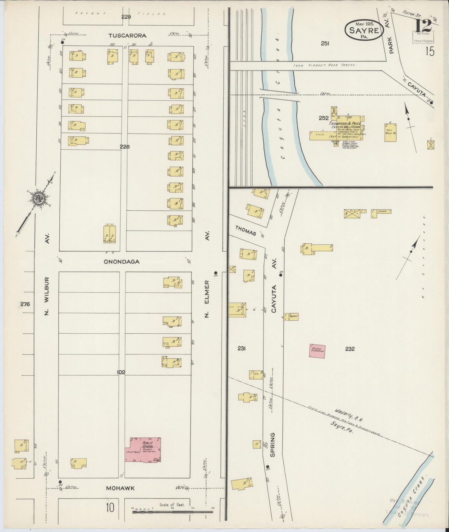 Sanborn Fire Insurance Map from Sayre, Bradford County, Pennsylvania (1915), Sheet #0012 - Complete Map Set gallery image, historic Sanborn map, vintage wall art, Pennsylvania Pennsylvania