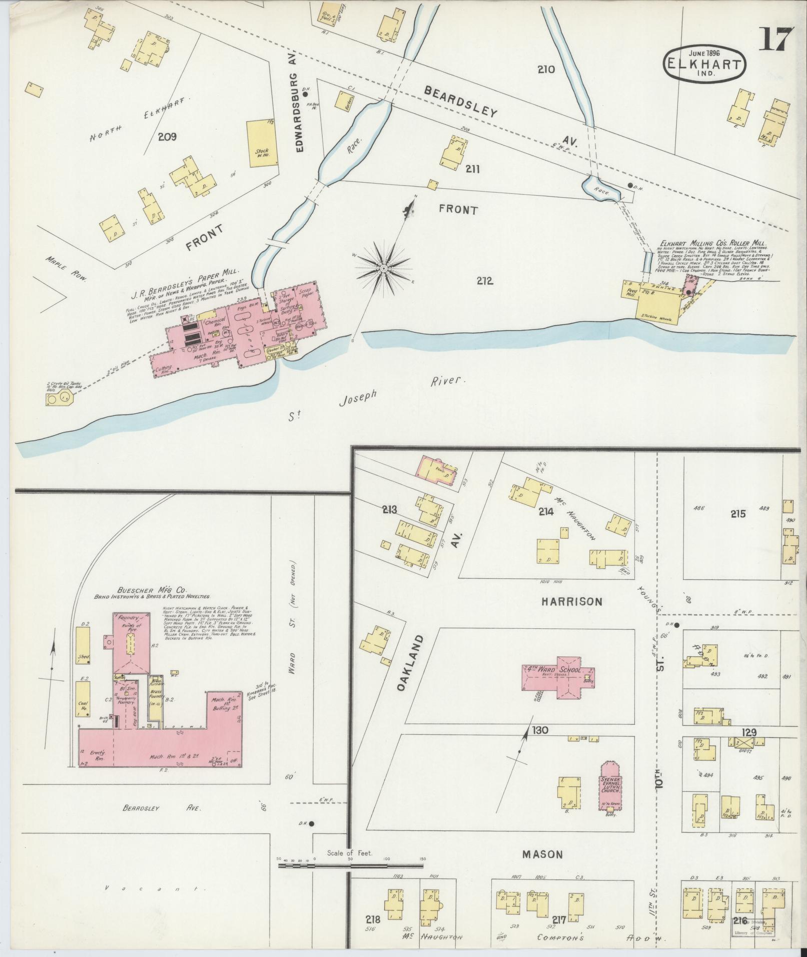 Sanborn Fire Insurance Map from Elkhart, Elkhart County, Indiana (1896), Sheet #0017 - Complete Map Set gallery image, historic Sanborn map, vintage wall art, Indiana Indiana