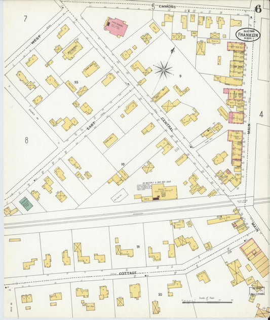 Sanborn Fire Insurance Map from Franklin, Norfolk County, Massachusetts (1904), Sheet #0006 - Historic Sanborn Fire Insurance Map Print, vintage old map wall art, antique decor, genealogy gift, Massachusetts Massachusetts map