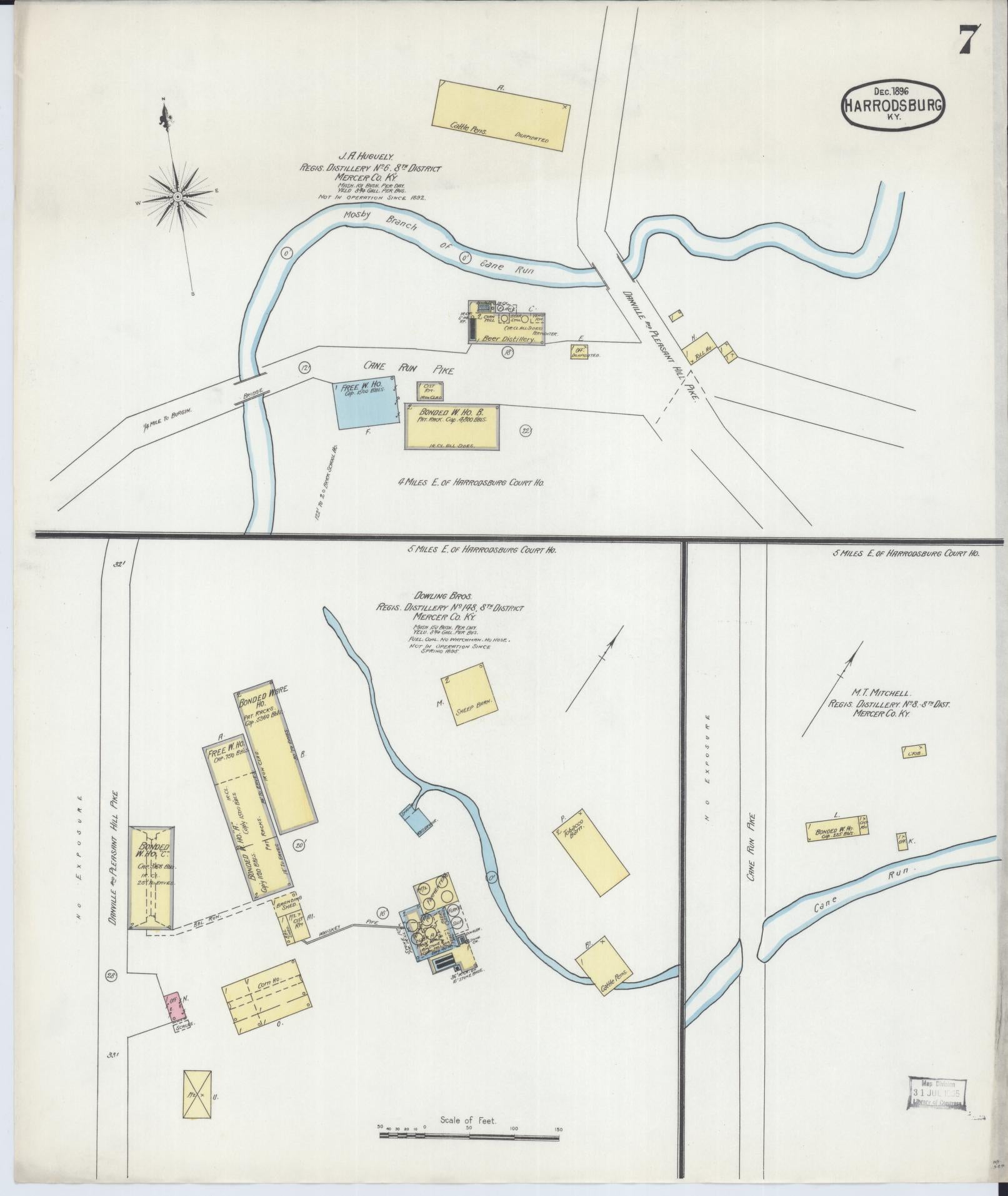 Sanborn Fire Insurance Map from Harrodsburg, Mercer County, Kentucky (1896), Sheet #0007 - Historic Sanborn Fire Insurance Map Print, vintage old map wall art, antique decor, genealogy gift, Kentucky Kentucky map