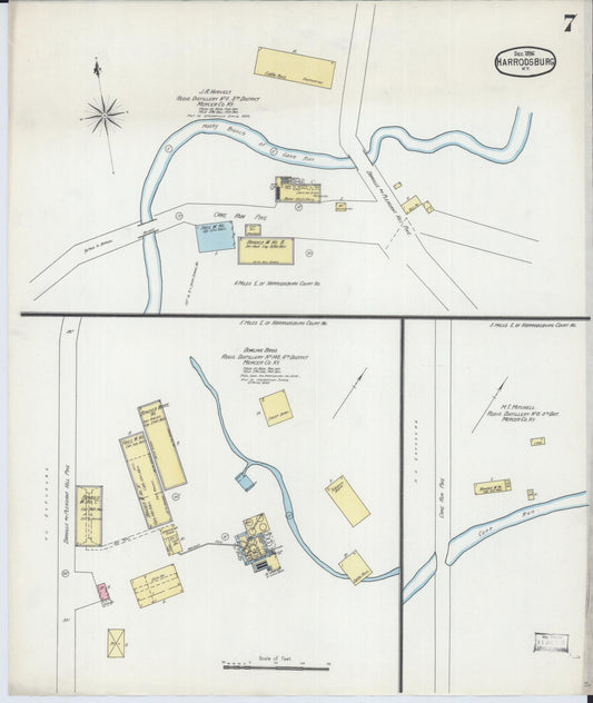 Sanborn Fire Insurance Map from Harrodsburg, Mercer County, Kentucky (1896), Sheet #0007 - Historic Sanborn Fire Insurance Map Print, vintage old map wall art, antique decor, genealogy gift, Kentucky Kentucky map