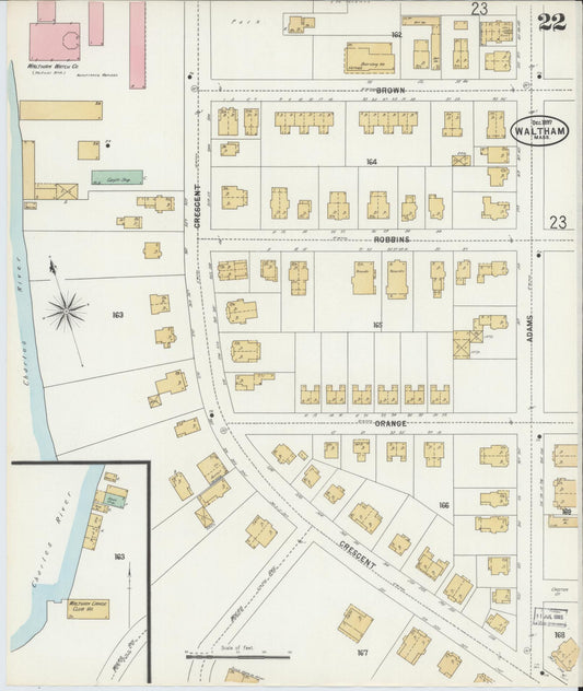 Sanborn Fire Insurance Map from Waltham, Middlesex County, Massachusetts (1897), Sheet #0022 - Historic Sanborn Fire Insurance Map Print, vintage old map wall art, antique decor, genealogy gift, Massachusetts Massachusetts map