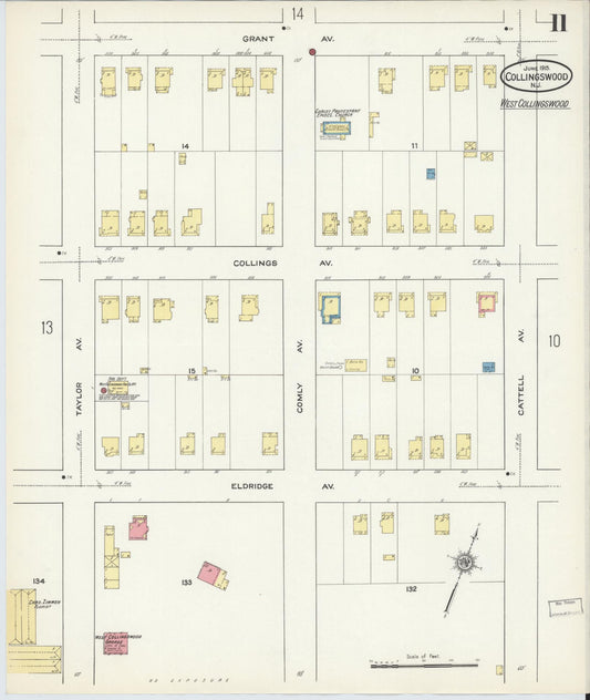 Sanborn Fire Insurance Map from Collingswood, Camden County, New Jersey (1915), Sheet #0011 - Historic Sanborn Fire Insurance Map Print, vintage old map wall art, antique decor, genealogy gift, New Jersey New Jersey map