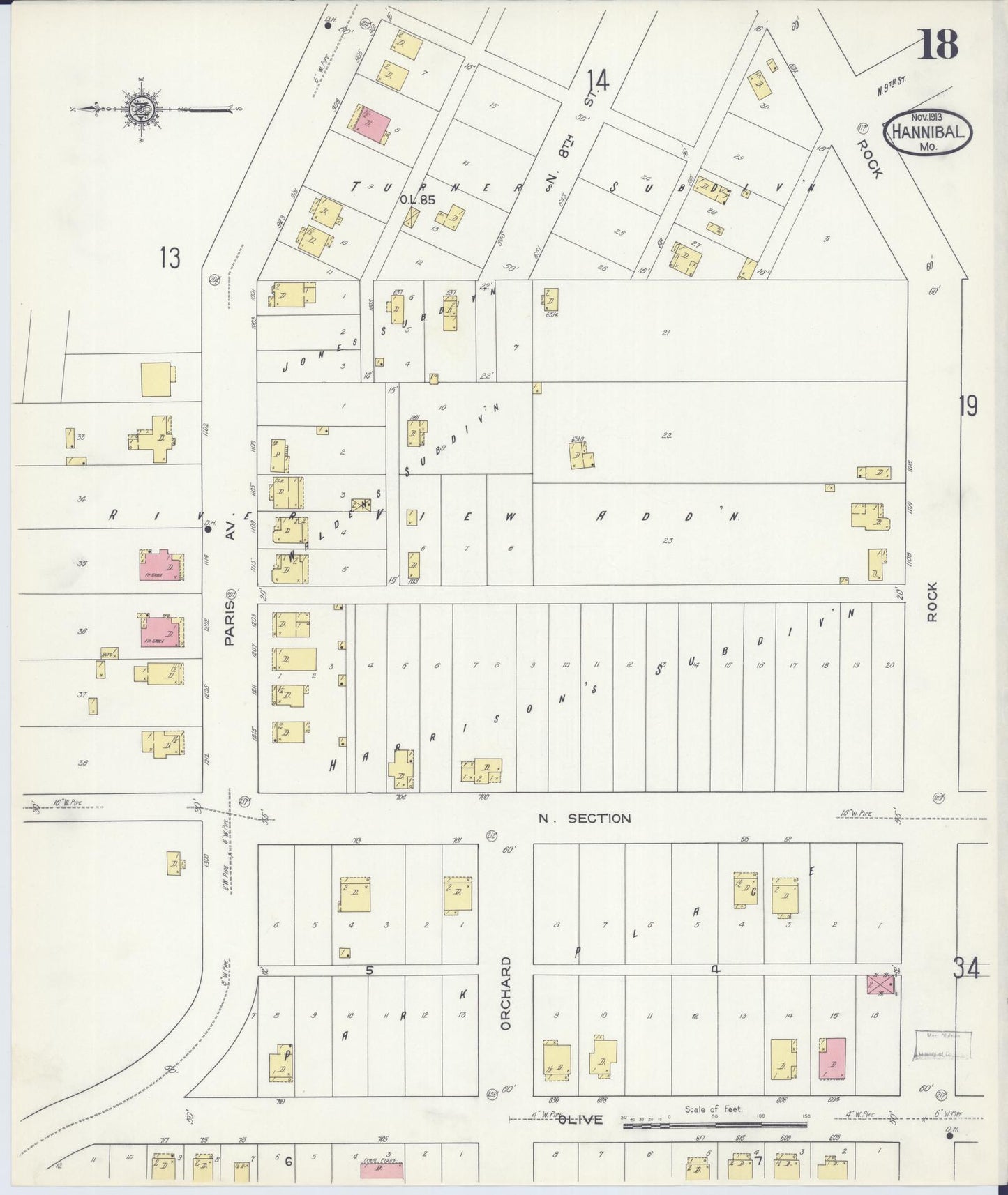 Sanborn Fire Insurance Map from Hannibal, Marion County, Missouri (1913), Sheet #0018 - Complete Map Set gallery image, historic Sanborn map, vintage wall art, Missouri Missouri